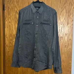 John Varvatos Shirt Mens Small Grey Long Sleeve Lightweight Zip Pockets